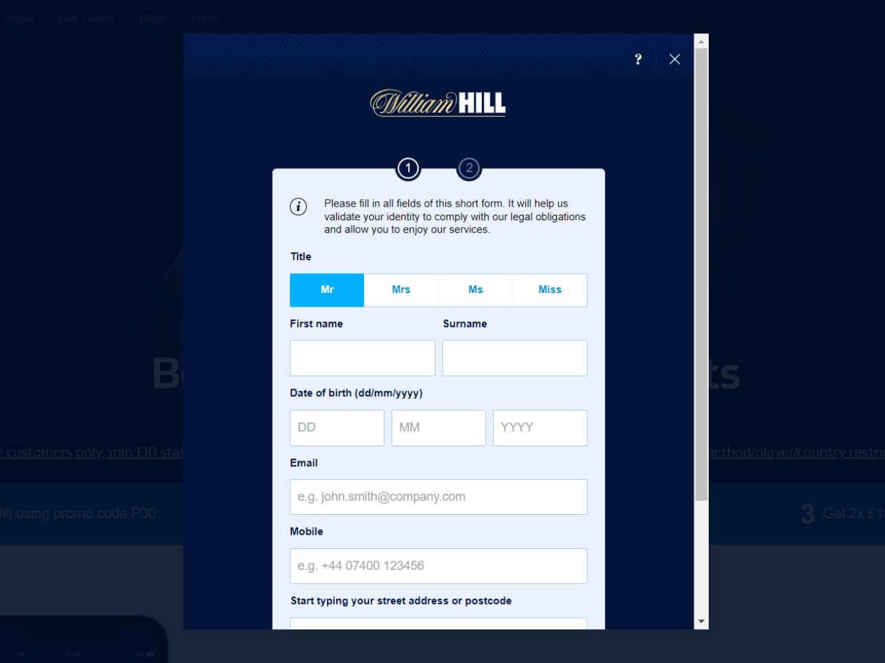 Registracije pri William Hill